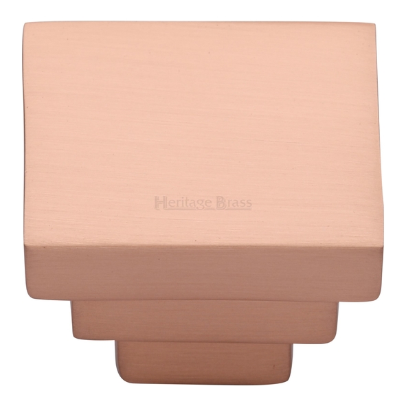 C3672 32-SRG • 32 x 17 x 25mm • Satin Rose Gold • Heritage Brass Square Stepped Cabinet Knob